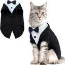 QBLEEV Cat Tuxedo Suit, Cat Halloween Costumes for Cats Only, Sphynx Cat Tuxedo Outfit Costume with Bow Tie, Kitten Formal Attire Wedding Birthday Onesie Clothes for Male Girl Hairless Cats (Medium, Black)