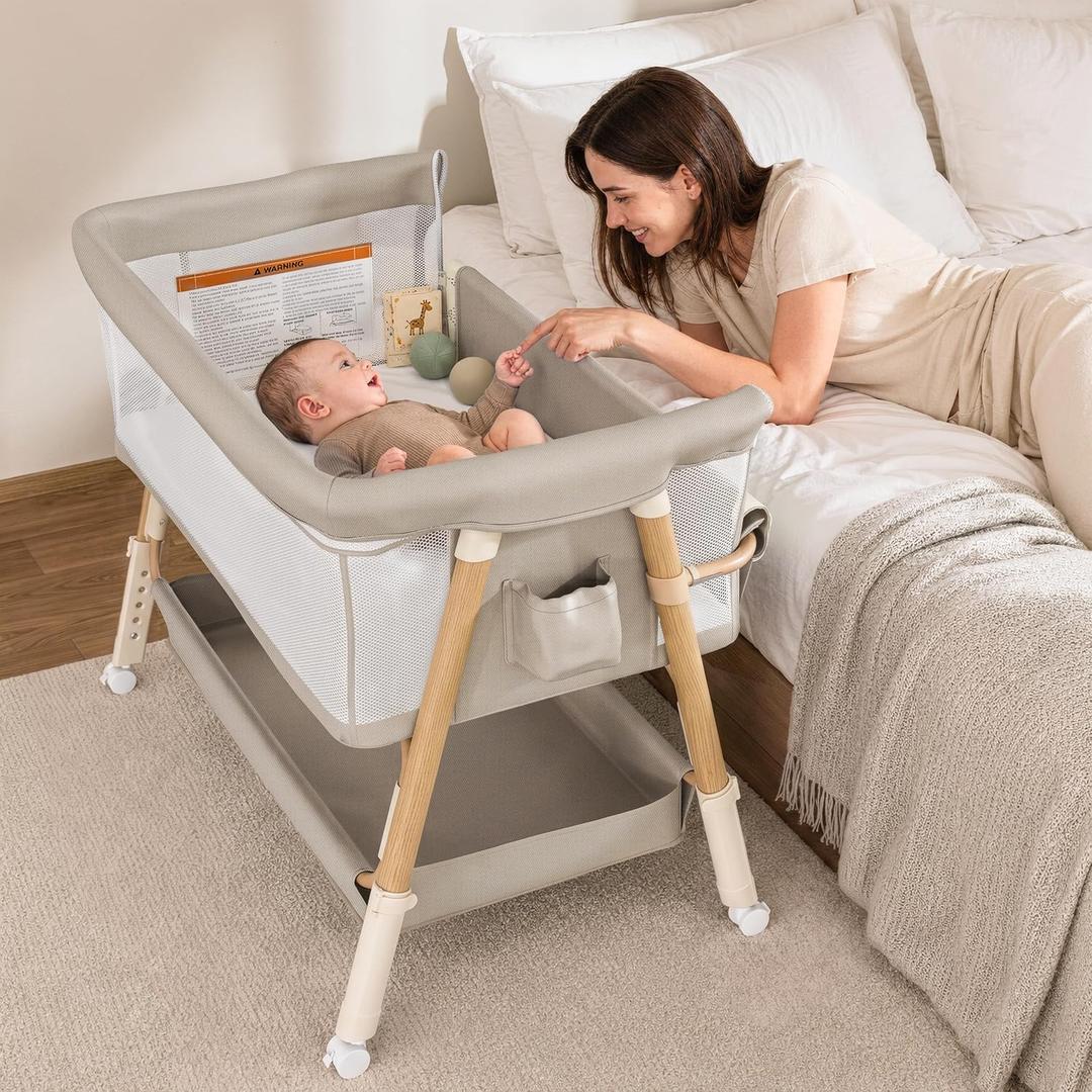 3-in-1 Baby Bassinet Bedside Sleeper Baby Crib for Newborn to 6 Months
Extra Roomy Bedside Crib, Wide Stable Base, Breathable Full Mesh, 5 Adjustable Heights, 360° Wheels & Large Storage Basket