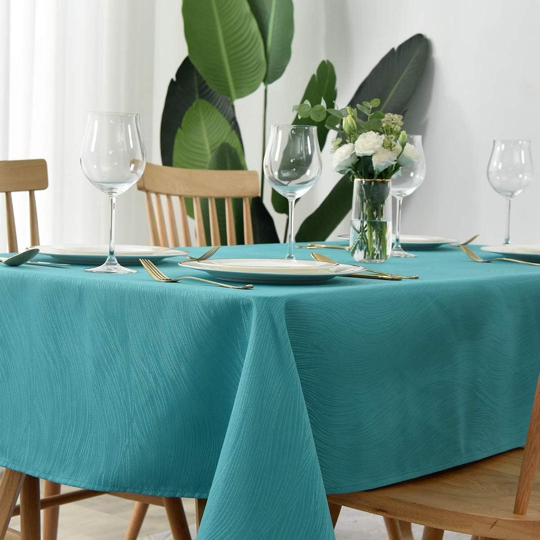 maxmill Jacquard Tablecloth Swirl Design Spillproof Wrinkle Free Water Resistant Heavy Weight Soft Table Cloth Decorative Fabric Table Cover for Outdoor and Indoor Use Oblong 60 x 120 Inch Teal