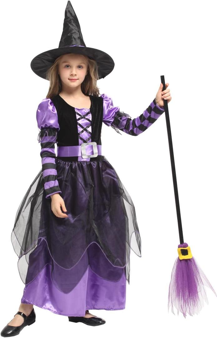 Narecte Halloween Witch Costume for Girls - Kids Halloween Costume Purple L