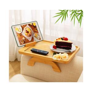 SINWANT Couch Arm Tray Table, Large Bamboo Couch Armrest Table with Phone Holder,Foldable Sofa Armrest Tray for Eating Snacks Drinks Remote Books Arm Chair