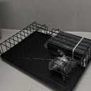 SNTD Dish Drying Rack - Small Dish Rack for Kitchen Counter, Stainless Steel Dish Drainer with Utensil Holder and Drainboard, 11" W x 15" L (Black)