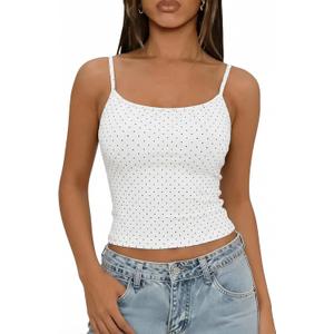 Lingswaollow Women Adjustable Spaghetti Strap Sleeveless Y2K Crop Tank Top (White, L)