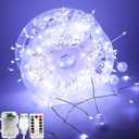 Copper Wire Firecracker Christmas Lights, 10FT 200LED Battery Operated Twinkle Firecracker Fairy String Lights with Remote, Silver Wire Light for Bedroom Dorm Wreath DIY Wedding Christmas Decoration