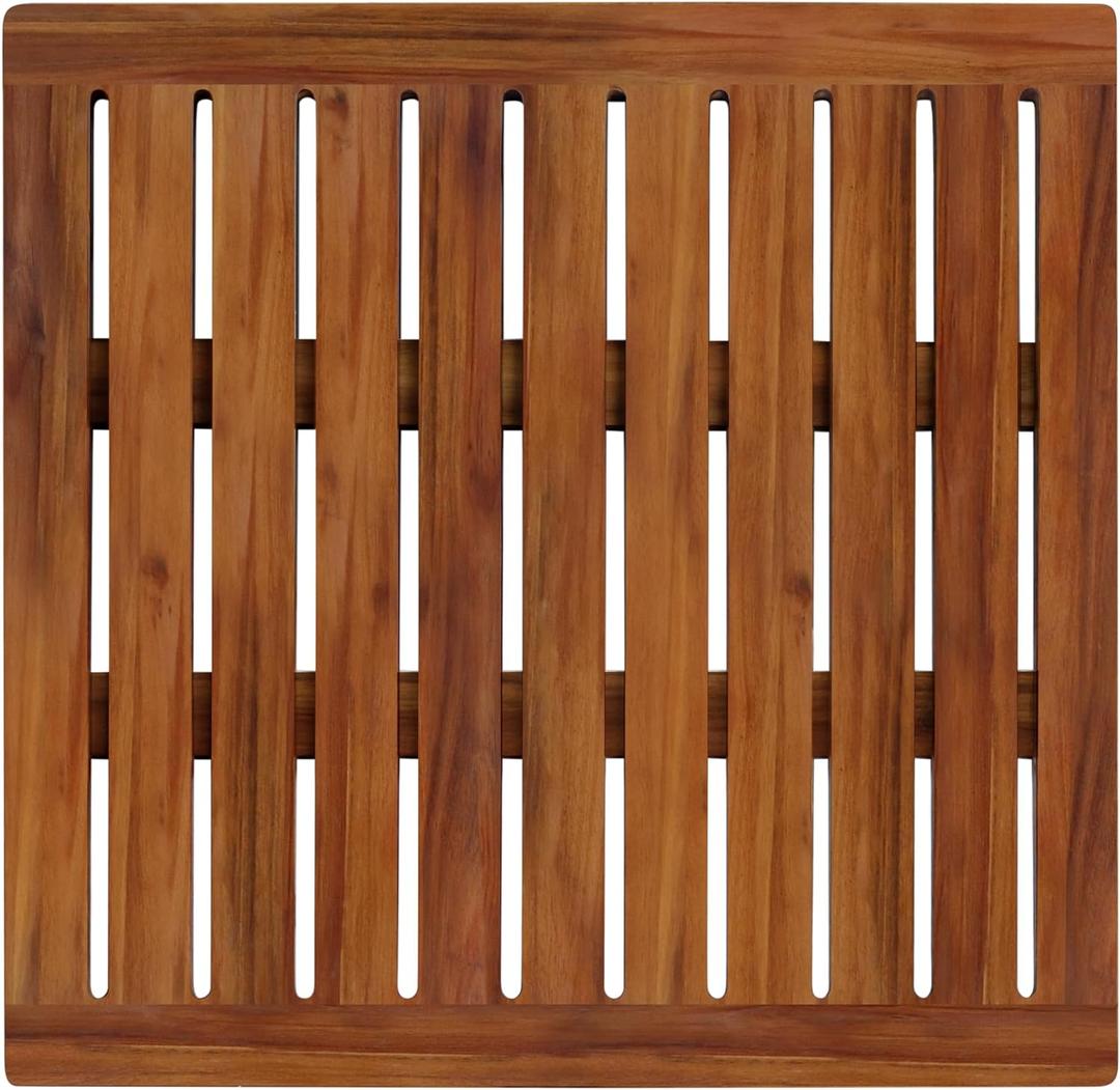 Acacia Wood Shower Mat 21x21 Inches by Demigo, Luxury Bath Mat Non Slip for Bathroom Bathtub Shower Spa Garden Home, Wooden Floor Mat Square Large for Outdoor and Indoor (Brown)