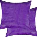Natural Torino Cowhide Throw Pillows with Poly Insert | Accent Pillows Handcrafted from 100% Cow Hide, Purple, Set of 2, 18 in x 18 in