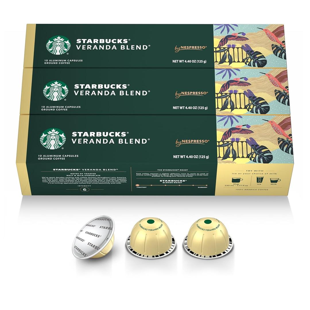 Starbucks by Nespresso Vertuo, Veranda Blend, Blonde Roast Coffee, 30-count Coffee Pods, Brews 7.8 oz. (EXP 02/04/27)