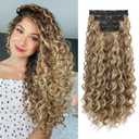 REECHO Curly Clip in Hair Extensions, 4PCS 24 inch Long Hair Extensions Clip ins Lace Weft Natural Hairpieces for Women Daily, Light Brown with Blonde Highlights