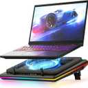 llano V12 Gaming Laptop Cooling Pad, RGB Laptop Cooler, Laptop Cooling Fan Stand with 5.5 Inch Powerful Turbofan, for 15.6-19in Laptop, Adjustable Speed, Dustproof, 3-Port USB Hub, Black (RGB)
