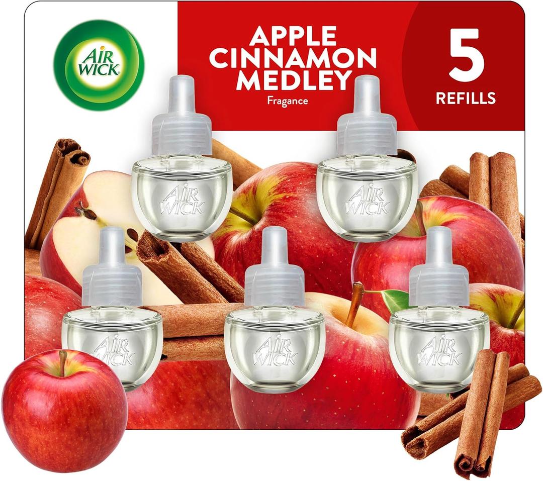 Air Wick Plug in Scented Oil Refill, Apple Cinnamon Medley, 5ct, Air Freshener, Essential Oils (0.67 Fl Oz (Pack of 5))