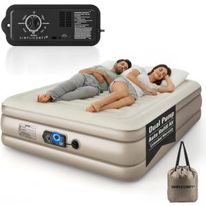 Simpli Comfy Queen Air Mattress with Built-in Patented Constant Comfort Dual Pump, 18" Raised Blow-up Inflatable Mattress, Three Adjustable Firmness Settings, Self-Monitoring Air Retention System
