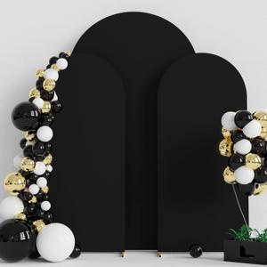 Wokceer Wedding Arch Cover 7.2FT, 6FT, 6FT Spandex Set of 3 Wedding Arch Stand Covers Round Top Chiara Backdrop Stands Cover for Birthday Party Ceremony Banquet Decor Black