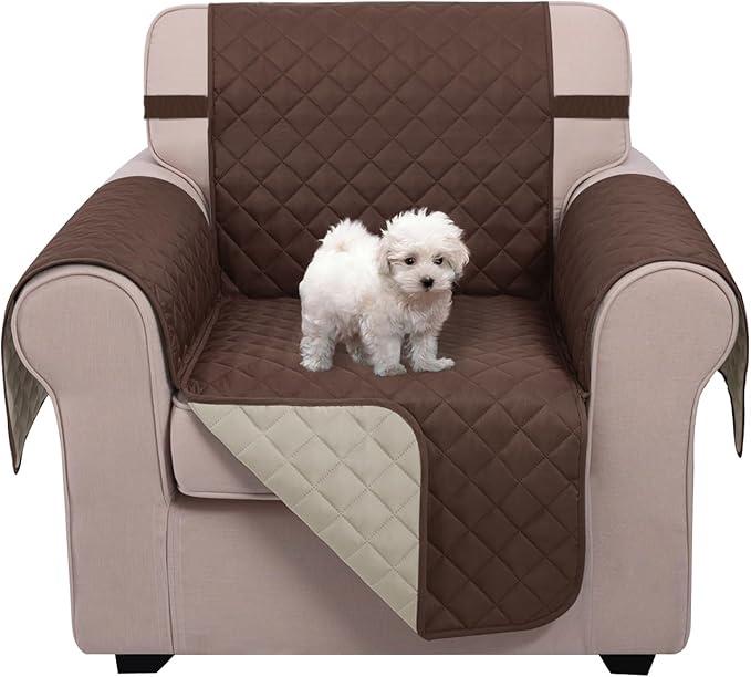 U-NICE HOME Recliner Chair Covers Reversible Chair Cover Pet Covers for Dogs with Elastic Straps Water Resistant Diamond Quilted (23''Recliner Small, Coffee/Beige)