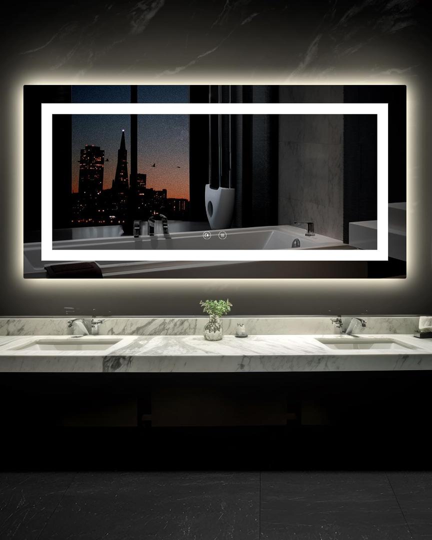 Ensenior LED Bathroom Mirror 72"x36" with Front and Backlight, Stepless Dimmable Wall Mirrors with Anti-Fog, Shatter-Proof, Memory, 3 Colors, Modern LED Vanity Mirror-ETL & FCC