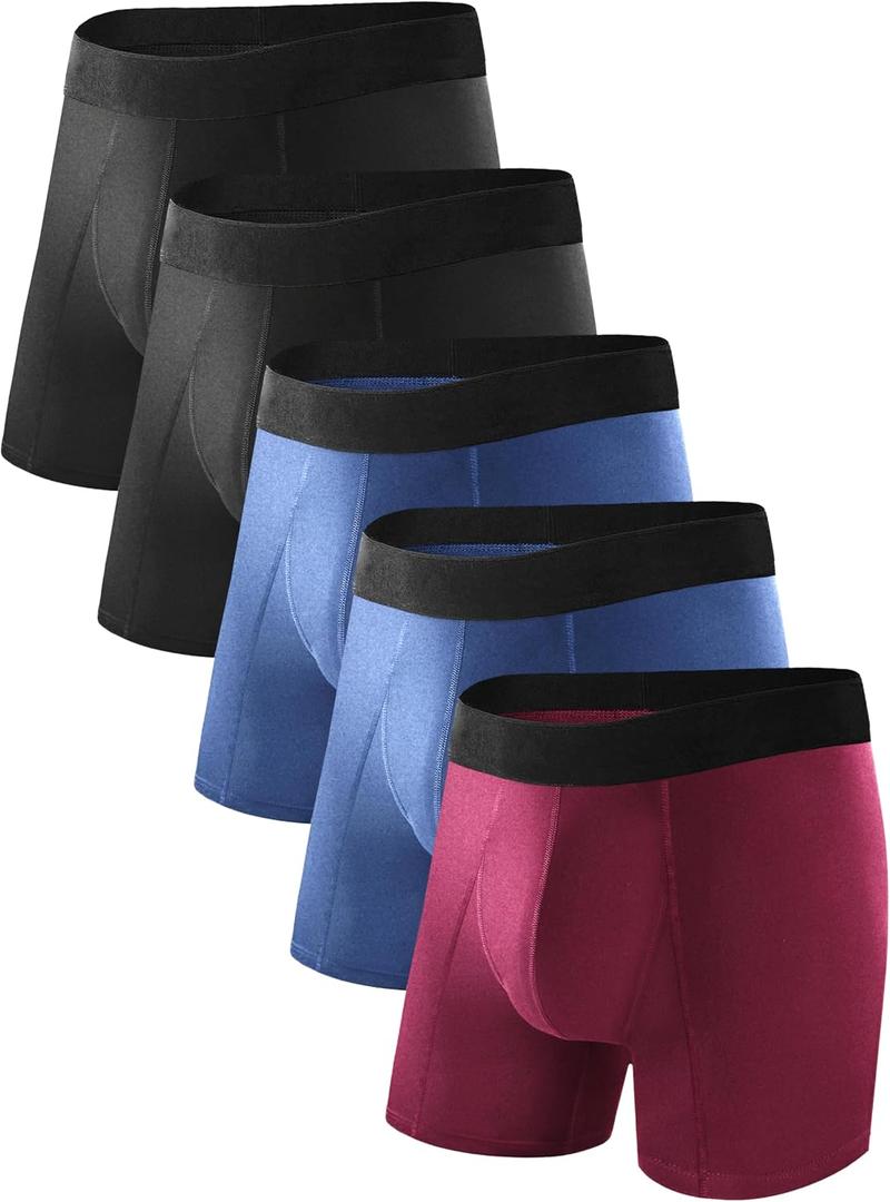 TIICHOO Washable Incontinence Underwear for Men Cotton Regular Absorbency Urinary Leakproof Underwear Boxer Briefs 5 Pack (2 Black/2 Navy Blue/Burgundy), XL
