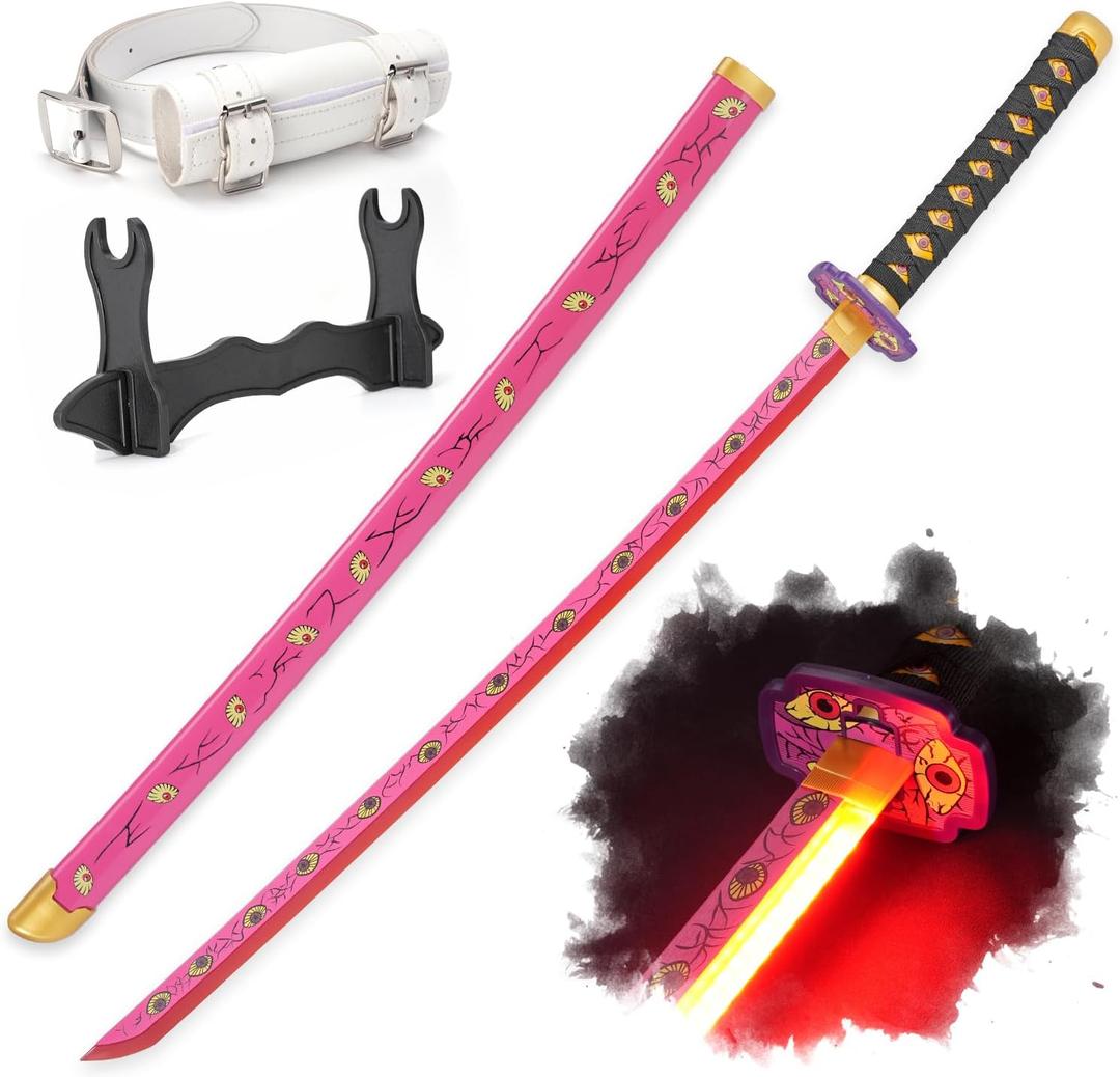 Zisu Light Up Demon Katana Sword - 40-Inch Katana with Rechargeable Battery - Full Kit with Sword Stand and Belt (Kokushibou)