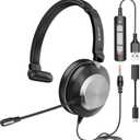 Voistek USB Headset with Microphone for PC Laptop, Wired Computer Headset with Noise Cancelling Mic, Mono Headphones with in-Line Control & Mic Mute for Work from Home, Office, Teams, Zoom, Skype
