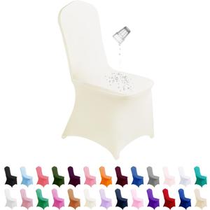 SuperO Waterproof Spandex Chair Cover 25PCS, Stretch Dining Chair Covers, Polyester Outdoor Chair Covers, Protector Stretch Chair Cover for Party Universal, Banquet, Wedding Event, Hotel(Ivory)