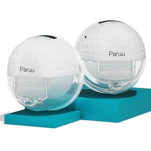 Paruu P10 Hands-Free Breast Pump Wearable, 338mmHg Strong Suction, Low Noise, 4 Modes & 9 Levels, Electric Breast Pump Portable, Smart Display, 19/21/24/28mm Insert/Flange, 2 Pack (White)