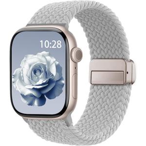 Braided Stretchy Band Compatible with Apple Watch Bands 38mm 40mm 41mm 42mm 44mm 45mm 46mm 49mm Women Men, Soft Nylon Solo Loop Magnetic Sport Strap for iWatch Series 10 9 8 7 6 5 4 3 2 1 SE Ultra (Gray)