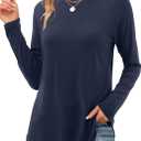 DittyandVibe Womens Tee Shirts Raglan Long Sleeve Crew Neck Tops Fall Casual Loose Tshirts Tunic Shirt (X-Large, Navy Blue)