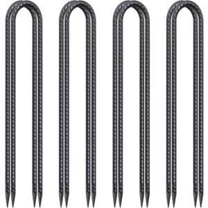 24 Inch Trampoline Stakes High Wind, 3/8 Inch Diameter Rebar Tent Anchors 8 Pack Heavy Duty U Stakes for Ground, Chain Link Fence, Swing Set, Soccer Goal (Black)