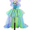 Tutu Dreams Fairy Dress Girls Kids Renaissance Faire Costume Princess Butterfly Wings Flower Girl Birthday Carnival Party Dress Up Clothes (Blue, L)