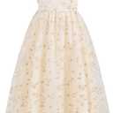Girls' Floral Embroidery Mesh Midi Dresses Elegant Flowy Summer A Line Cami Dress (Yellow, 11Y)