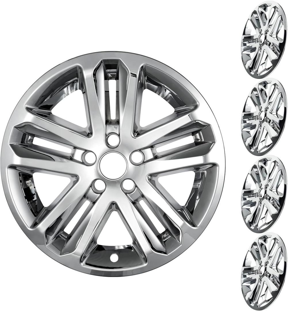 18 Inch Wheel Skins Compatible with 2011-2019 Ford Explorer Factory Alloy Wheels, Snap-On Wheel Covers, Durable ABS Replacement Hubcaps Set of 4 (Chrome)