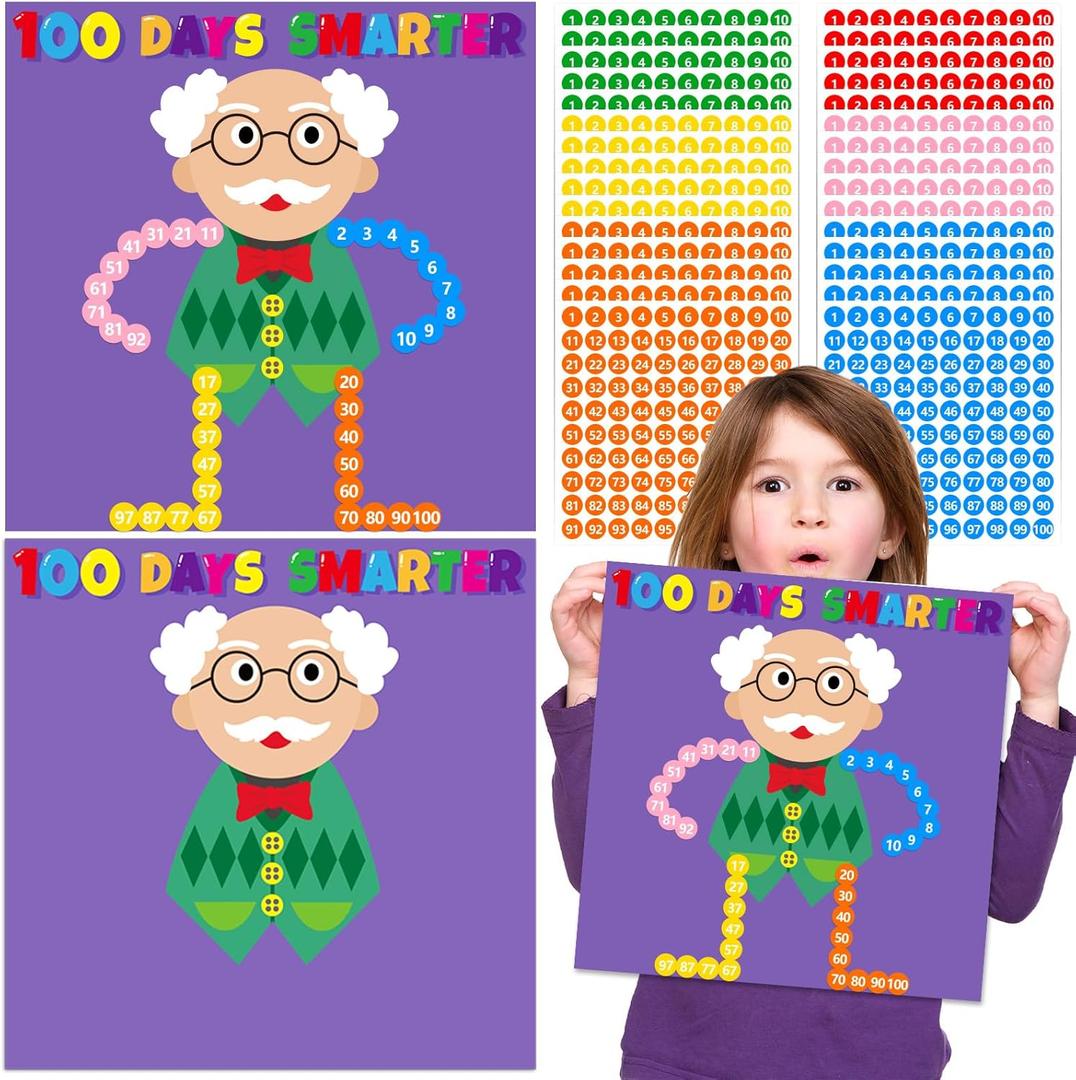 Cinrobiye 30 Set 100th Day of School Craft Kit DIY 100 Days of School Old Grandpa Poster Crafts Mix and Match Number Scene Sticker Art Craft for School Classroom Activity Project Game Party Supplies