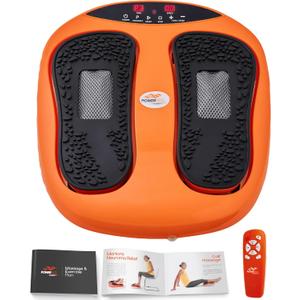 Power Legs Electric Foot Massager Machine with Remote Control, Adjustable Speed, Vibration - Calf Massager - Feet Massager for Neuropathy Pain Relief, Plantar Fasciitis, Leg Blood Circulation (Orange) (Black With Heat and Vibration)