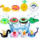 AMOR PRESENT 12PCS Inflatable Drink Holder, Floats Inflatable Cup Coasters Pool Drink Holder Floats Inflatable Floating Coasters for Kids Party Summer Pool Water Fun Toys Drink Shower
