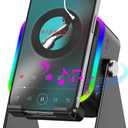 Wireless Induction Speaker 5-in-1 Bluetooth Speaker with Phone Stand,Stereo Sound, 3500mAh Rechargeable, 8 RGB Ambient Light, 360° Adjustable Holder for iPhone/Android/iPad,Gifts for Men Women (Black)