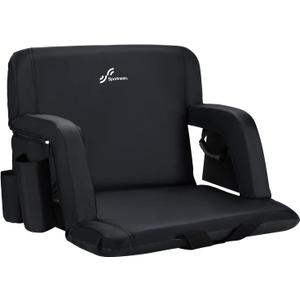Sportneer Stadium Seat for Bleachers with Back Support, Bleacher Seat with Backrest and Wide Padded Cushion Stadium Chair with Armrests 6 Reclining Positions for Sport Events Camping Parks Concerts (Extra Wide - 24", Black)