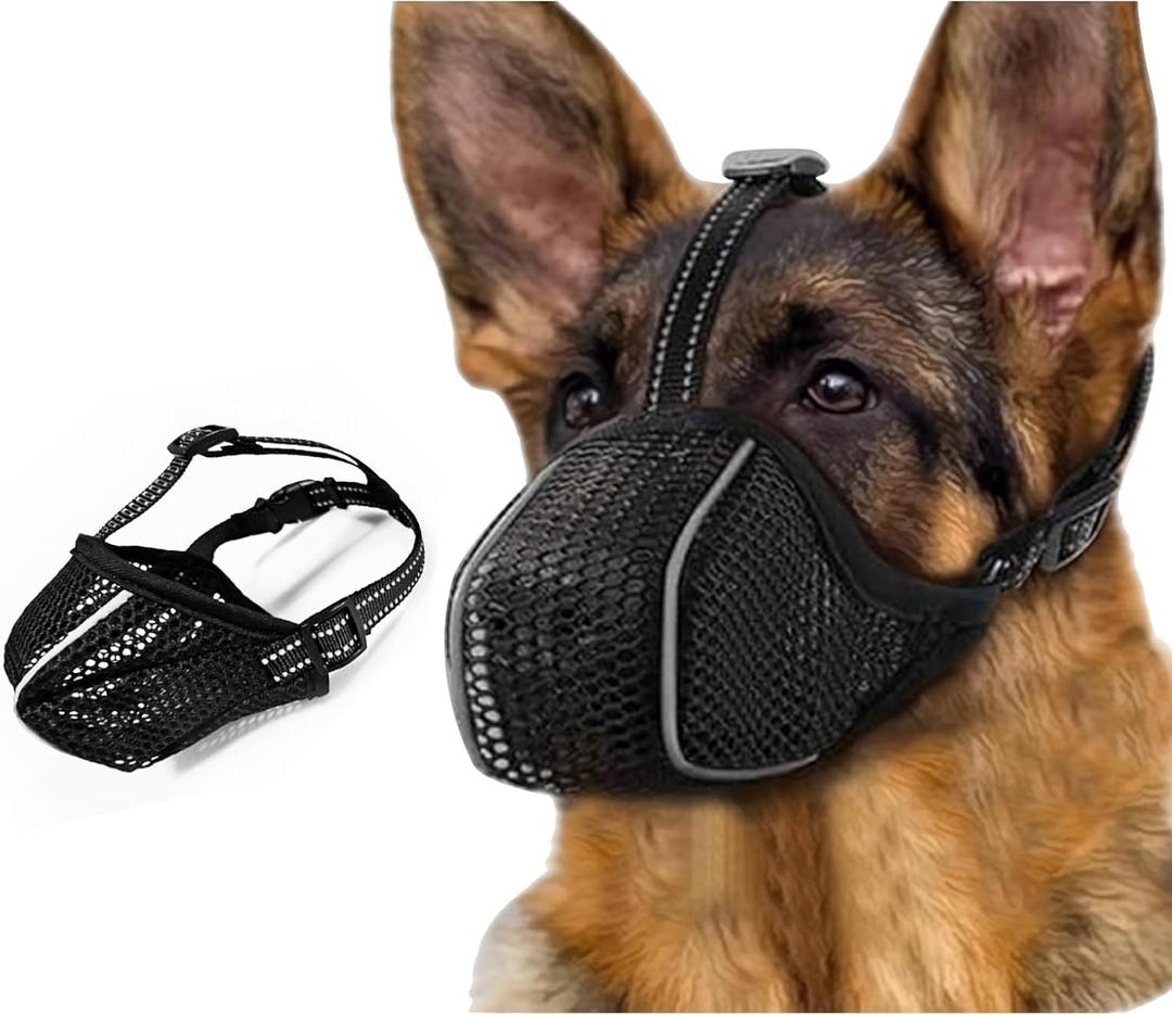 Dog Muzzle, Mesh Soft Muzzle for Sized Dogs, Breathable Adjustable Puppy Muzzles for Scavenging Biting Licking and Chewing, Allows Panting and Drinking (Reflective Mesh, L)