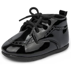 ohsofy Infant Baby Boy Oxford Shoes PU Leather Loafers Rubber and Soft Sole Wedding Dress Shoes Toddler Girl Baby Walking Shoes (6-12 Months Infant, A01_mirror Black)
