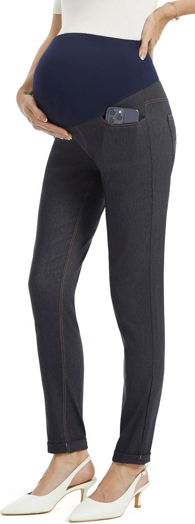 AFITNE Women's Maternity Jeans Over The Belly Stretchy Pull On High Waist Skinny Pregnancy Denim Pants with Pockets 28/30 (S)
