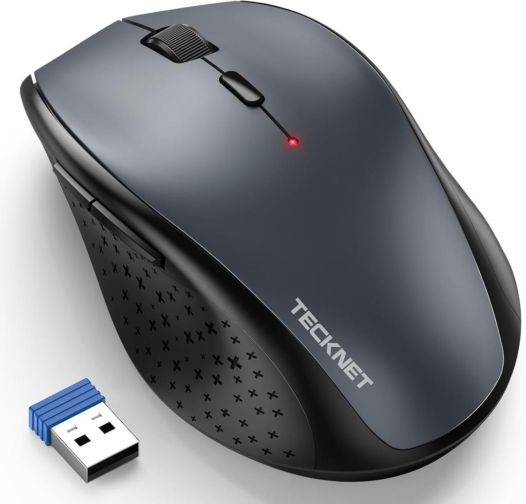 TECKNET Wireless Mouse, 2.4G USB Computer Mouse with 6-Level Adjustable 4800 DPI, Silent Quiet Click30 Months Battery, Ergonomic Grips, 6 Buttons Portable for PC, Chromebook, Mac - Grey
