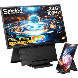 Setclod 23.8" Large Portable Monitor, 1080P FHD 100Hz Laptop Screen Extender, IPS 125% sRGB, Extra USB Hub for Office Gaming with Detachable Stand, Travel Monitor for Window, MAC, Xbox, Switch