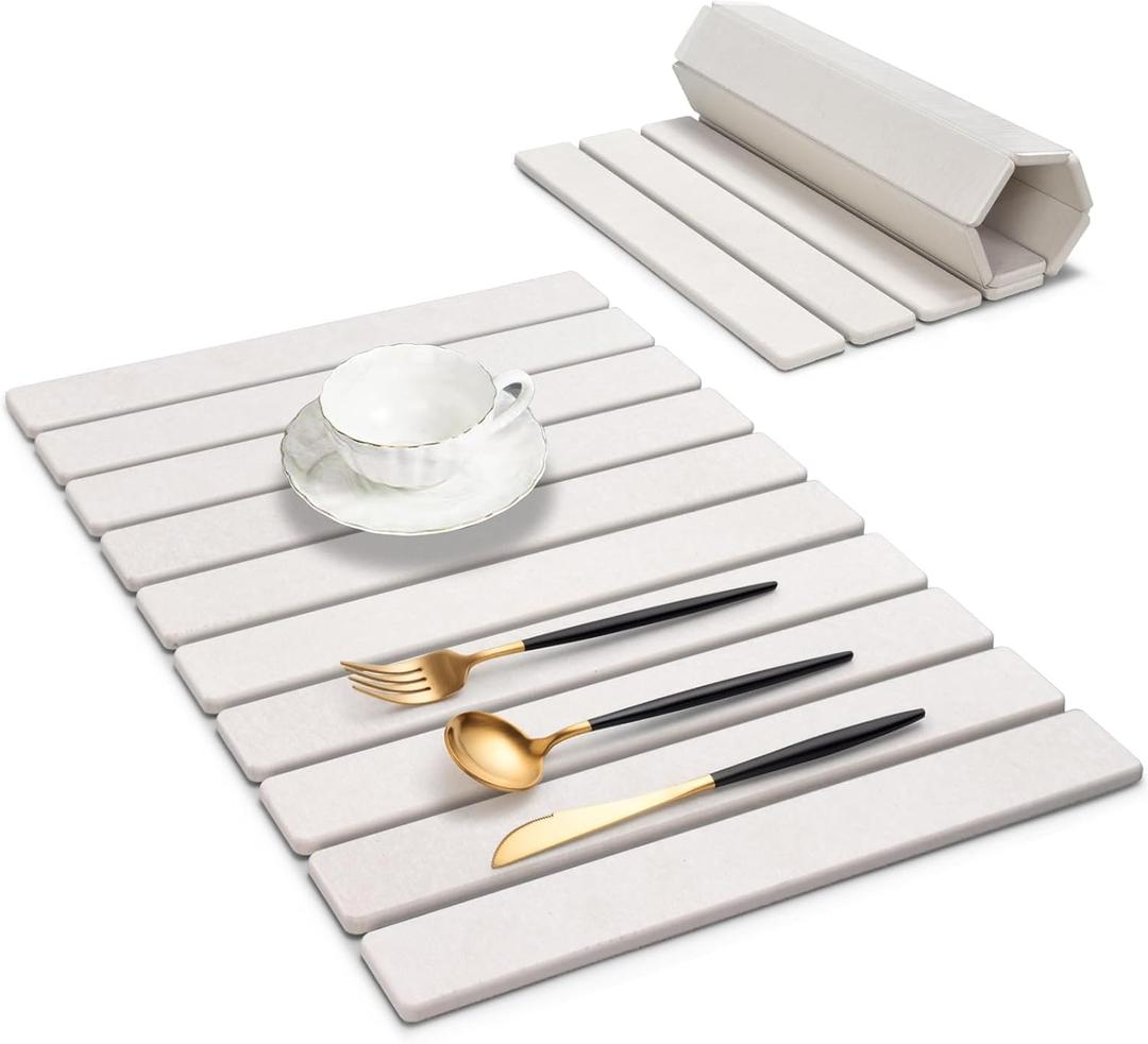 Large Stone Dish Drying Mats for Kitchen Counter, 24"(L)16"(W) Marble, Drying Collapsible Dish Drying Mat