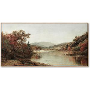 Framed Wall Art, Large Vintage Landscape Painting, 20x40 Inch