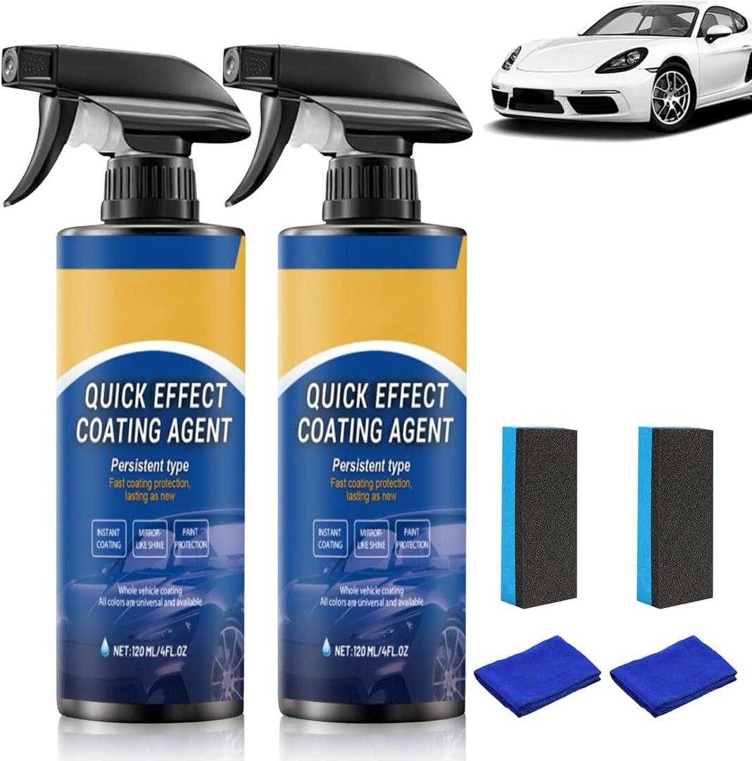Car Coating Spray, Quick Effect Coating Agent, Advanced Car Quick-Acting Coating Agent Spray, Car Scratch Wax Coating Spray, Oil Film Emulsion Glass Cleaner (2PCS)
