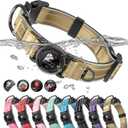 Upgrade Airtag Dog Collar,with IPX8 Waterproof AirTag Holder | Reflective Ultra-Durable | Soft Padded | Lock Buckle | Heavy Duty | Fit Small Medium Large DogsChampagneS(12"15")