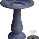 Pedestal Birdbath with Solar Fountain, Resin Stone Composite Outdoor Garden Decor, Standing Bird Bath for Outside Patio Yard, 23-Inch Tall, Garden Fountain, Resin Bird Baths, Hummingbird Bowl