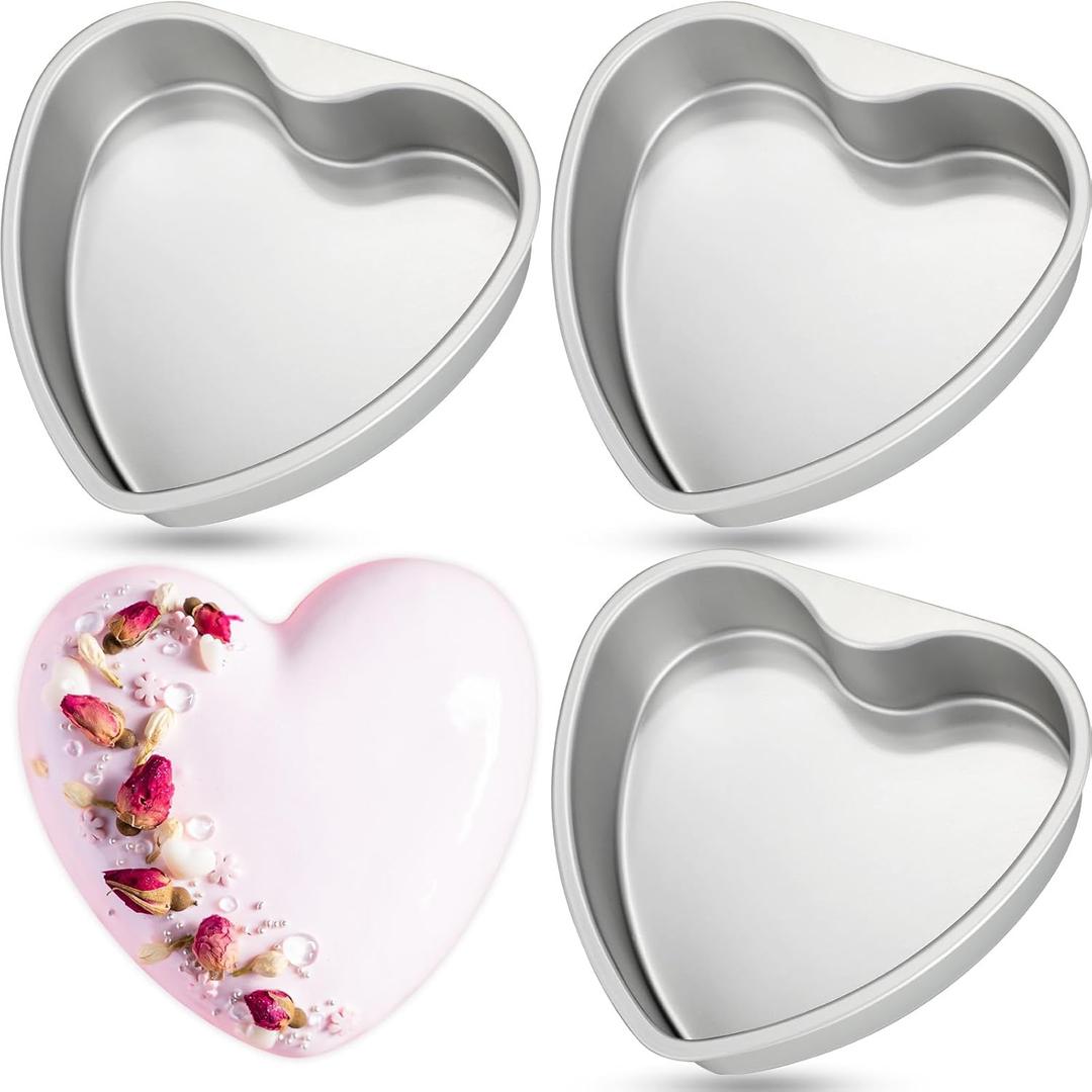 Mifoci 3 Pieces 10 Inch Heart Shaped Cake Pans Aluminum Cake Pans Silver Heart Baking Mold for DIY for Kitchen Wedding Party