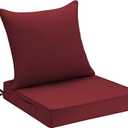 UNIKOME 22"x22"x3" Outdoor Chair Cushions Set - Waterproof Patio Cushions for Outdoor Furniture with Removable Cover, Ties & Handle, Deep Seat Patio Cushions for Sofa Couch - Burgundy