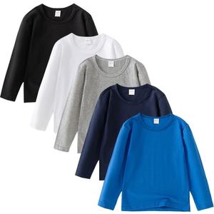 5 Pack Cotton Long Sleeve Tee Shirts for Boys Kids Toddlers' Basic Crewneck Tops T-Shirts (Size 5-6 Years Old)