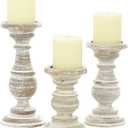 Deco 79 Mango Wood Decorative Candle Holder Turned Style Pillar Candle Stand, Set of 3 Candlestick Holder 6", 8", 10"H, Cream