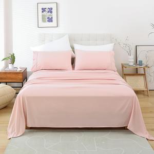 Whitney Home Textile King Size Sheet Set - Luxury Soft Comfy Bed Sheets, Breathable Cooling Hotel Bedding for Women, Men, Teens, Extra Deep Pocket, Easy-Fit, Oeko-Tex, Wrinkle Free 4 Piece - Pink