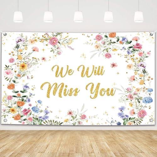 MEHOFOND We Will Miss You Backdrop 6x3.6ft Wildflower Farewell Party Decorations Floral Retirement Graduation Background Banner for Coworker Goodbye Photo Booth Props